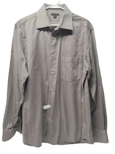 MARTIN GORDON Sz Large Mens Dress Shirt White Brown Chevron Print Dry Cleaned - Picture 1 of 11