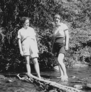Two Pretty Women Standing in Stream Playful Spirit and Nature años 30 - Imagen 1 de 3