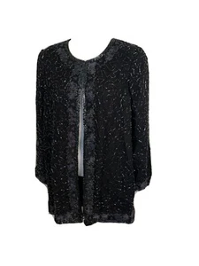 laurence kazar beaded jacket Black And Blue Women’s Size Small 100% Silk - Picture 1 of 7