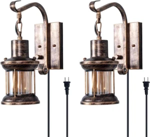 Rustic Wall Light, 2-In-1 Oil Rubbed Bronze Vintage Wall Light Fixtures Plug in  - Picture 1 of 9