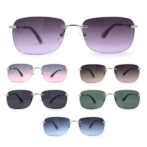 Womens Rimless Narrow Rectangle 90s Retro Sunglasses - Picture 1 of 25