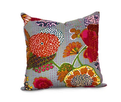 indian handmade cotton kantha cushion cover vintage throw pillow cover decor — 第 1/4 张图片