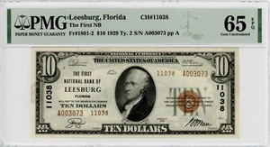 1929 type 2 $10 FNB of Leesburg, FL CH#11038 PMG 65 EPQ GEM UNC - Picture 1 of 2