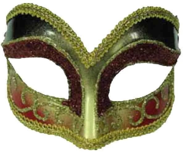 DELUXE RED & GOLD VENETIAN STYLE MARDI GRAS MASQUERADE MASK w/RED & GOLD GLITTER - Image 1 of 1