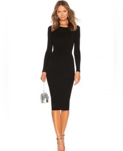 LPA Revolve schwarzes geripptes Midi Langarm Kleid Gr. S - Bild 1 von 7
