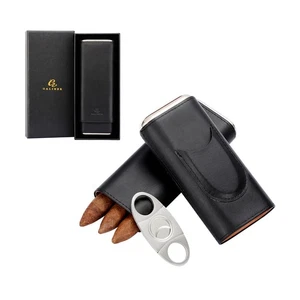 Estuche para cigarros humidor de cuero Galiner 3 tubos madera de cedro con cortador de metal caja de regalo - Imagen 1 de 9