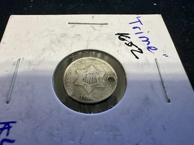 1652 Silver 3 Cent Trime Coin “holed”. Good To Very Good Condition. $47-$55. - Image 1 of 3