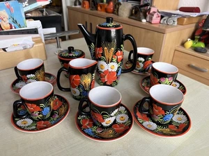 Juego de café vintage de 1940 Chodovia eslovaco pintado a mano floral boda ¡RARO! - Imagen 1 de 9