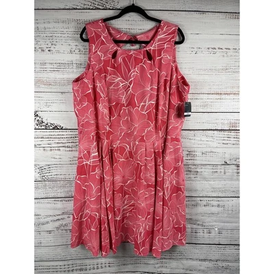 Gabby Skye Dress Women's 22W Pink White Floral Sleeveless Pocket Fit Flare Plus - Image 1 of 4