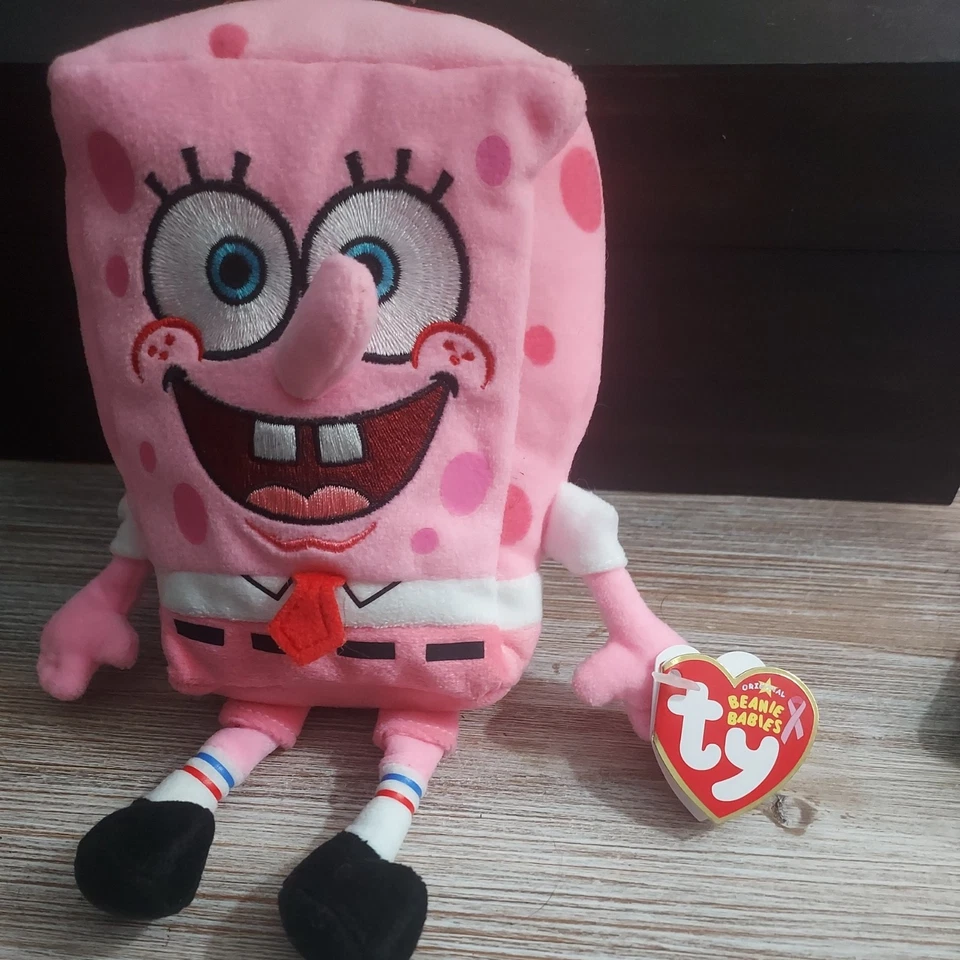 TY Beanie Baby SPONGEBOB SQUAREPANTS Pink Pants Cancer Awareness Plush NWT - Image 1 of 4