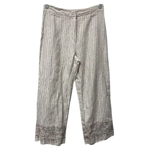 Pantalones Carole Little Mujer 10 Capri Lino Beige Marrón Bordado - Imagen 1 de 8