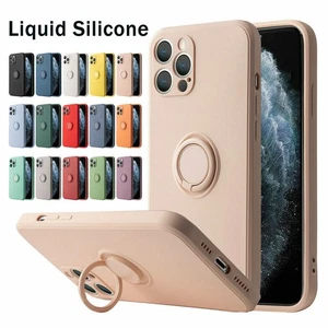Thin Soft Liquid Silicone Case Cover Metal Ring Stand Magnetic Holder For iPhone - Picture 1 of 54