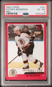 2003-2004 TOPPS #331 PATRICE BERGERON RED Rookie Card 060/100 PSA 6 EX-MT - Picture 1 of 2