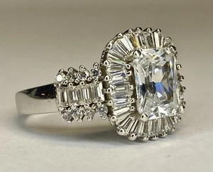 Vintage großer Zirkonia Halo Cluster Statement Ring Größe 8 - Bild 1 von 17