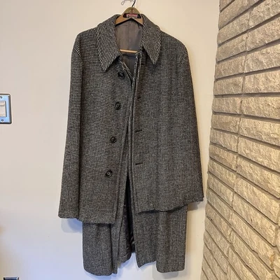 Harris Tweed Vintage Wool Cape Over Coat Mens Large Grey Button Up Long Trench - Image 1 of 4