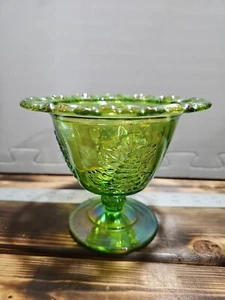 Vintage Green Iridescent Indiana Carnival Glass Candy Dish Home Decor - Picture 1 of 3