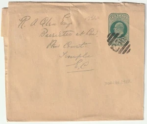 c.1902 KEVII WRAPPER =256= 3VOS NUMERAL OF DORCHESTER DORSET TO TEMPLE LONDON - Picture 1 of 1