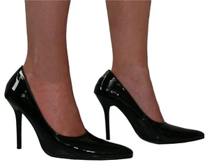 Court Shoes Black Patent PU Slinky Stiletto 4" Heel Pointed Toe UK 6 EUR 39 - Picture 1 of 7