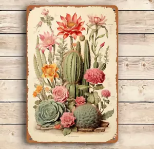 Rustic Wall Decor Country Vintage Succulents Cactus Spring Metal Tin Sign 8x12 - Picture 1 of 2