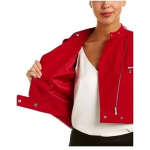 NWT Lafayette 148 Lisette Wool Blend Moto Jacket Red Size 14 $538 - Picture 1 of 6