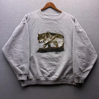 Sudadera De Colección Wolf Nature Wildlife Adulto Hombre XL/L Gris Cuadrado Cuello Redondo Años 90 Foto 1 de 4