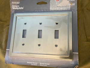 AMERELLE Rhodes 3 Gang Toggle Metal Wall Plate Brushed Bronze - Picture 1 of 2