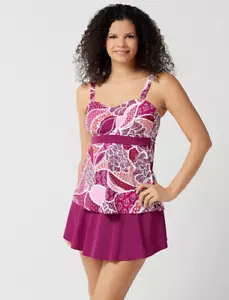 Denim & Co. Beach Sweetheart Tankini with Skirt, Berry Paisley, SZ 8 - Picture 1 of 1