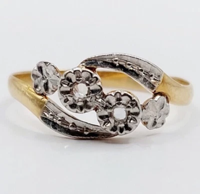 Bague antique or 18k diamant taille roses et monture à enroulement (circa 1900) - Photo 1/4