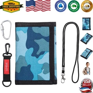 RFID Trifold Boys Wallet with Coin Pocket - Blue Camo Outdoor Sports Design - Picture 1 of 9