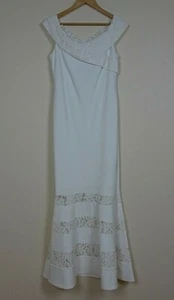 Ralph Lauren Off Shoulder Gown Women's Size 8 White Lace Trim Wedding - Picture 1 of 10