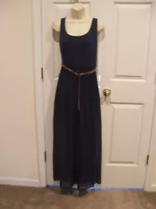 NWT love reign as you wish navy belted pleated Sheer skirt Maxi Dress large - Picture 1 of 2