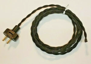 8' Black Rayon Twisted Covered Wire & Plug, Vintage Style Lamp Cord, 405J - Picture 1 of 3