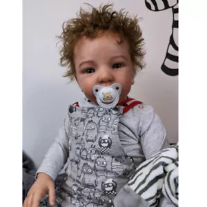 Muñecas bebé renacido completas de 28" niño pequeño amarillo cabello rizado tela enraizada cuerpo regalo - Imagen 1 de 4