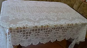 Heritage Lace Polyster White Rectangular Tablecolth Roses Criss Cross Design (90 - Picture 1 of 3