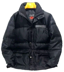 Y2k Guess USA Nylon Down Filled Puffer Jacket  Winter Coat Black Zip Mens Medium - Picture 1 of 16