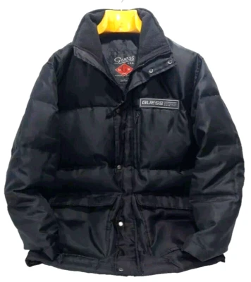 Y2k Guess USA Nylon Down Filled Puffer Jacket  Winter Coat Black Zip Mens Medium - Image 1 of 4