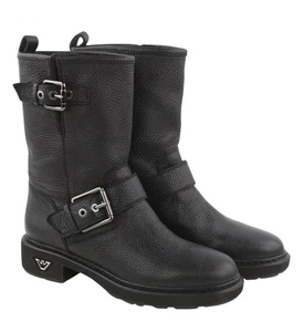 EMPORIO ARMANI X3N144 Women Boots EU37 Black Leather Buckle Detail Ankle RRP€399 - Picture 1 of 10