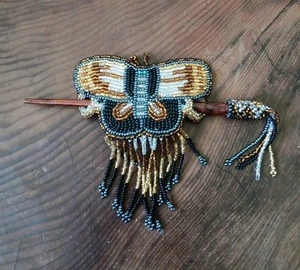 Vintage BARRETTE HAND BEADED FRENCH HAIR CLIP BUTTERFLY HAIR ACCESSORY - Picture 1 of 4