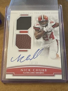 2018 Panini National Treasures Nick Chubb Rc Auto Patch / Ball 79/99 - Picture 1 of 2