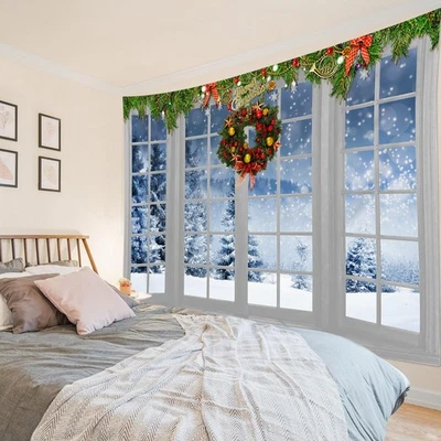 Tapiz de invierno colgante de pared nieve pino bosque exterior ventana arte de pared para... Foto 1 de 4