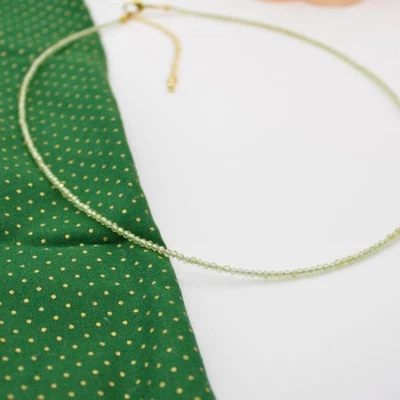 Dainty 2MM A++ Peridot Faceted Round Gemstone Beads Women Choker Necklaces 18'' - Image 1 of 4