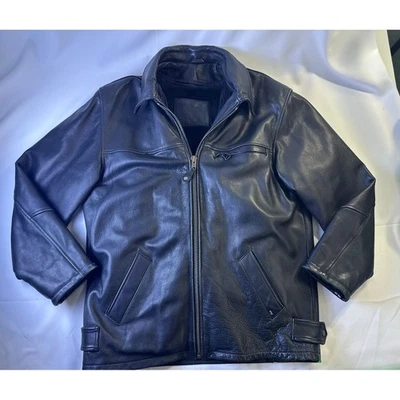 VINTAGE Style USA Black Leather Bomber Jacket M Removable Liner Motorcycle - Image 1 of 4