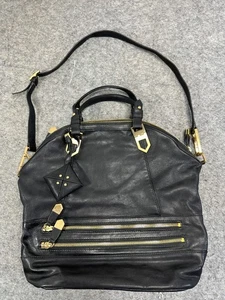 ALLIBELLE Arrowhead Convertible Tote Bag Italian Black Pebbled Leather NICE! - Bild 1 von 17