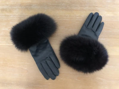 Guantes de cuero vintage 100 % cuero talla pequeña forro de cachemir puño de piel Foto 1 de 3