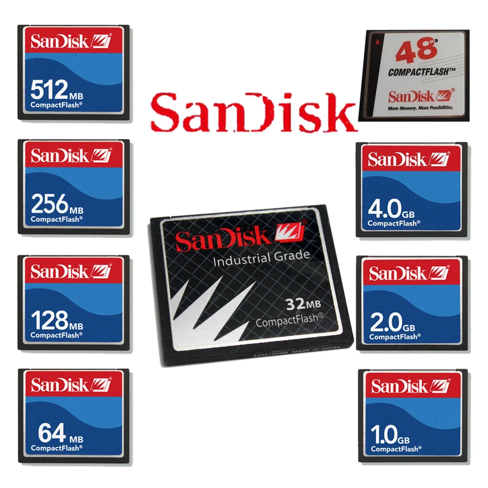 512/256/128/64/32MB 4/2/1GB SanDisk Standard CompactFlash CF Memory Card - Image 1 of 1