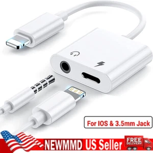 Dual Adapter 3.5mm Headphone & Charger 2 in 1 Adapter for iPhone 14 13 12 11 XR - Picture 1 of 12