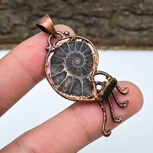 Ammonite Fossil Gemstone Copper Handmade Electroformed Pendant Jewelry For Gift - Picture 1 of 4