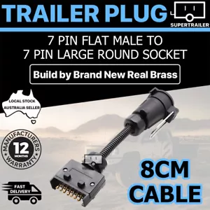 Car Trailer Adaptor 7 Pin Flat Male plug to 7 Pin Large round Female socket - Picture 1 of 11