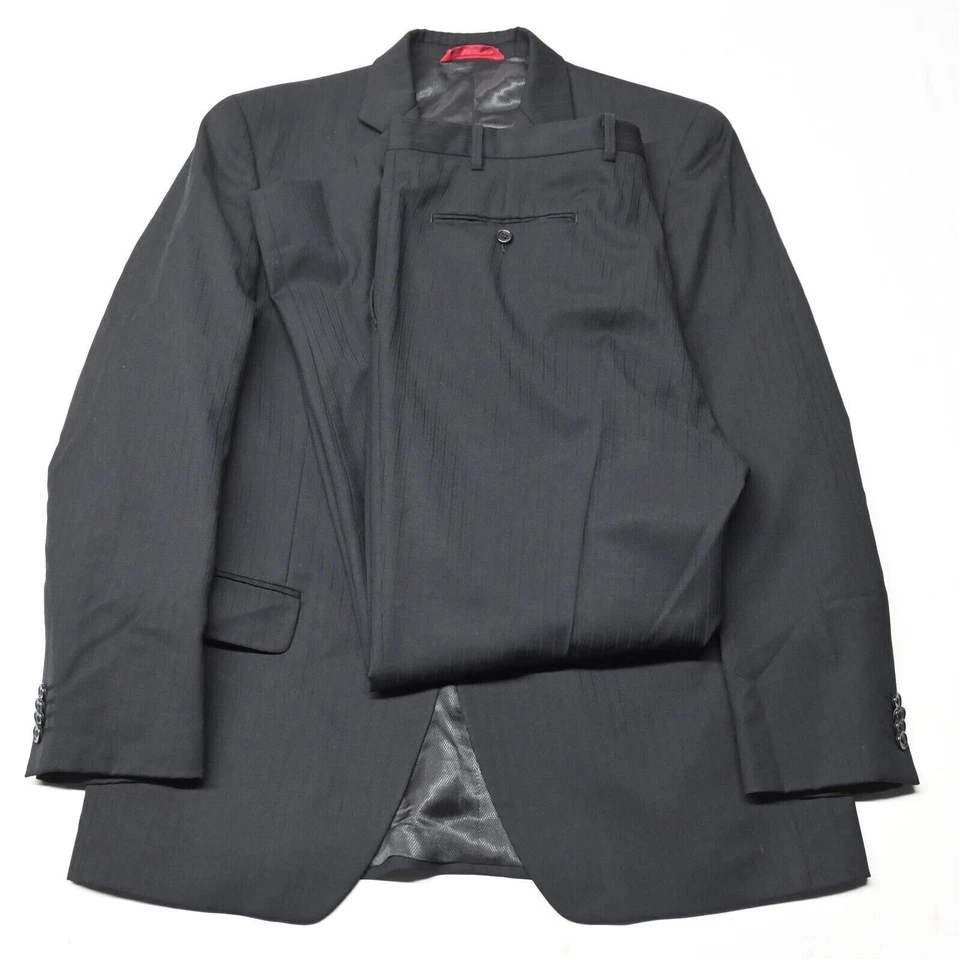 Alfani 42R 38x30 Black Stripe 100% Wool Mens Jacket Pants Suit - Image 1 of 4