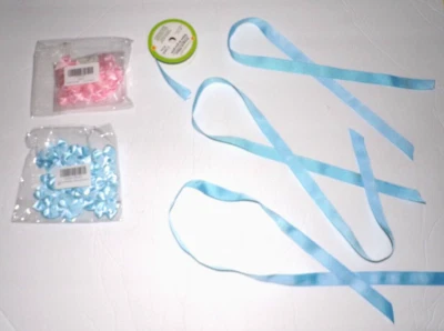 7Rainbows 20pcs Boutique 1" Light Blue & pink Satin Ribbon Bows 2.5 yd spool D4 - Image 1 of 4